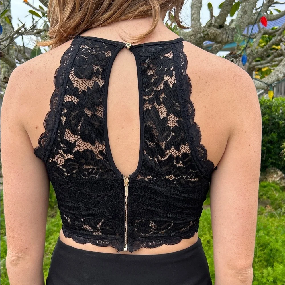 Bebe Black Lace Halter Crop Top - Picture 2 of 4